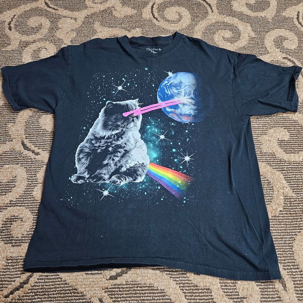 Men's Graphic Tee - Kitty/Rainbow/Laser Beams - XL